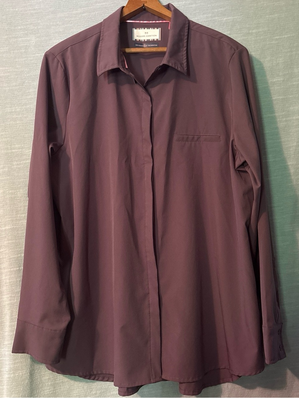Modern Ambition Blouse Button Up Long Sleeves Purple Women’s Sz L NWOT